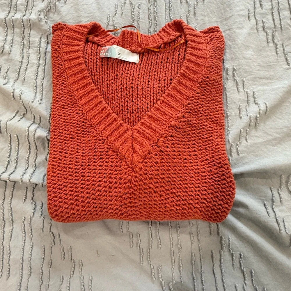 Free People Beach Terracotta Knit V-Neck Sweater Top XS - Picture 10 of 10